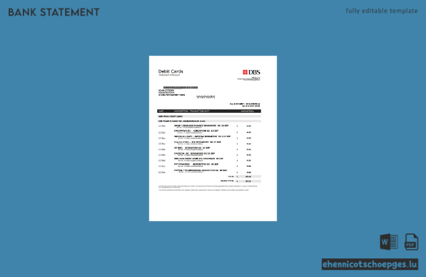 Beispiel-Excel-Vorschau eines Adressnachweises der DBS Bank Singapur